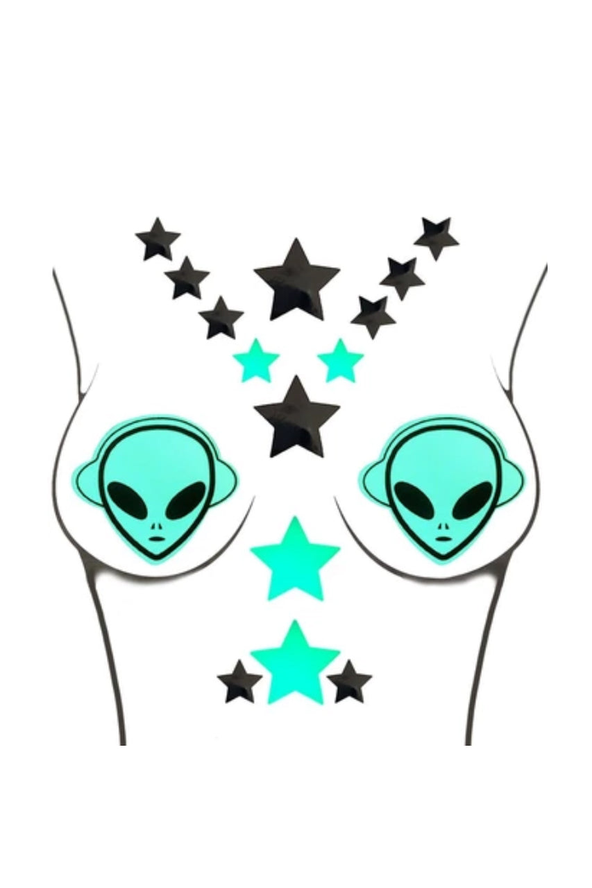 alien body stickers, alien rave wear pasties
