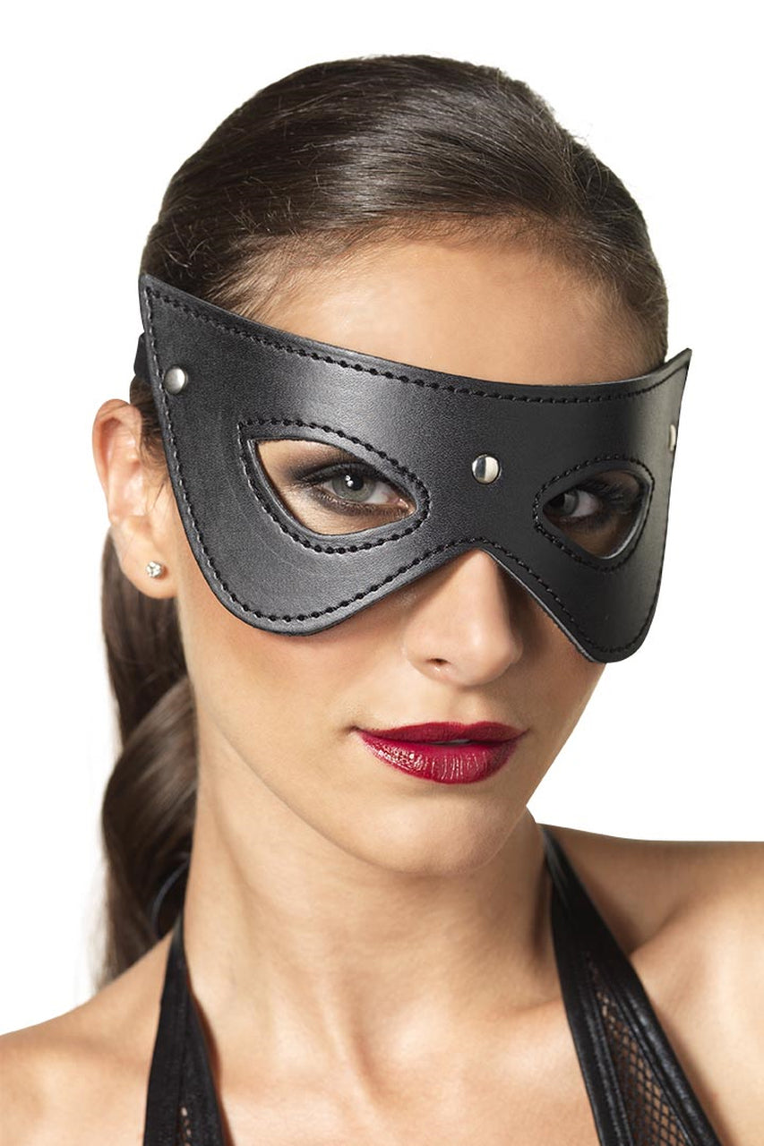 Shop this women's cat woman eye mask with faux leather material and metal studs