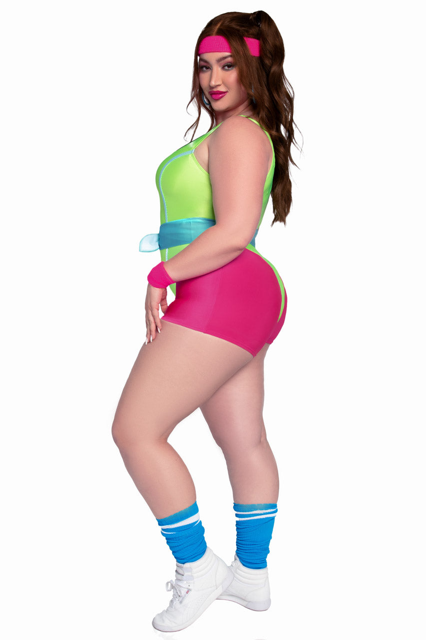 Plus Size 80s Workout Hottie Costume, Plus Size Neon Dancer