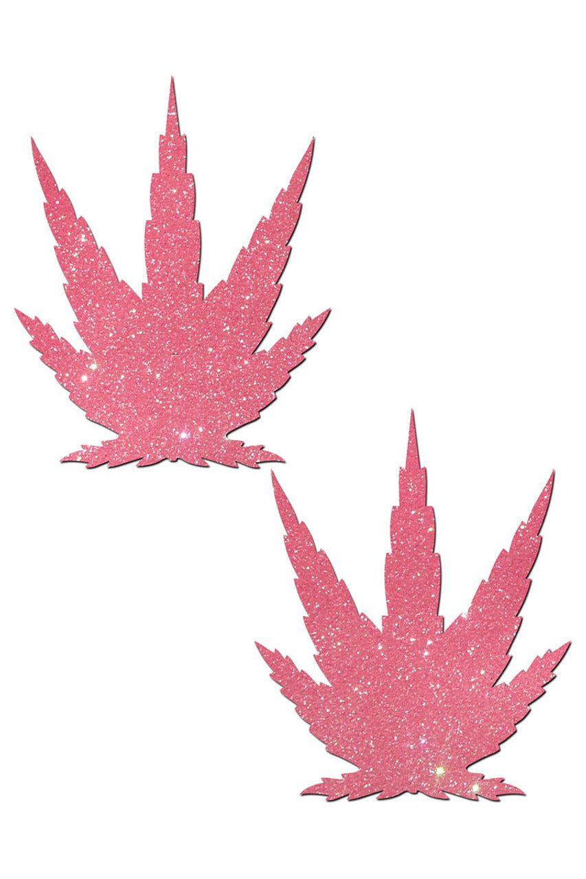 Shop Pastease glittery pink bubblegum Marijuana pot leaves nipple cover pasties