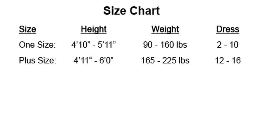 Music legs size chart
