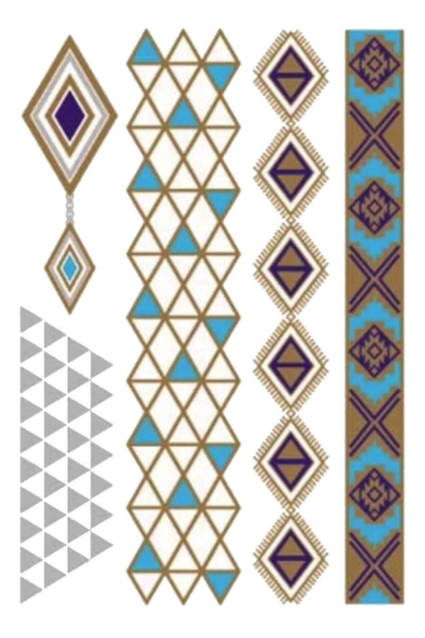 Metallic Tattoos with Turquoise blue and gold tribal designs