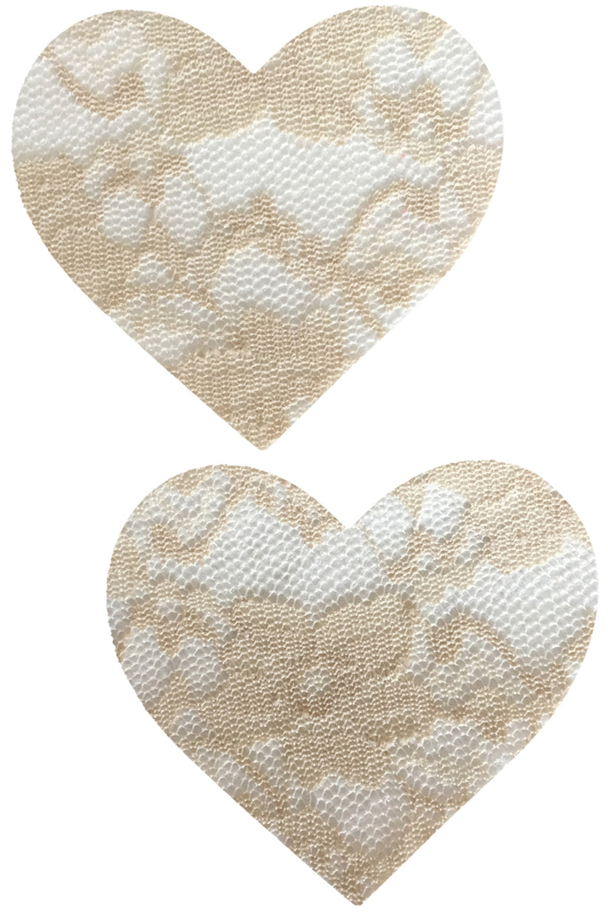 White and beige lace heart nipple pasties