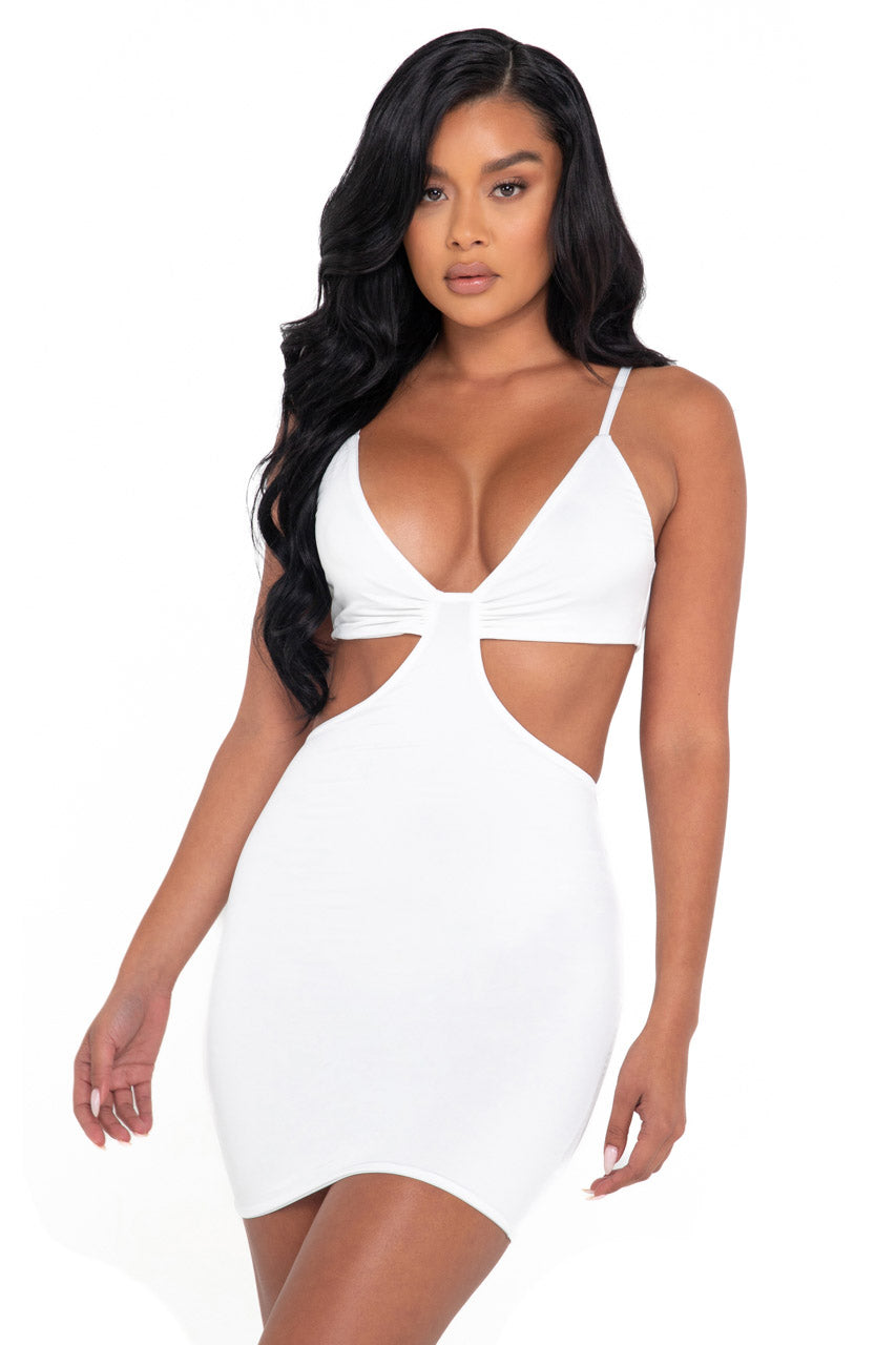 White Cut Out Mini Dress, White Club Dress – 3wishes.com