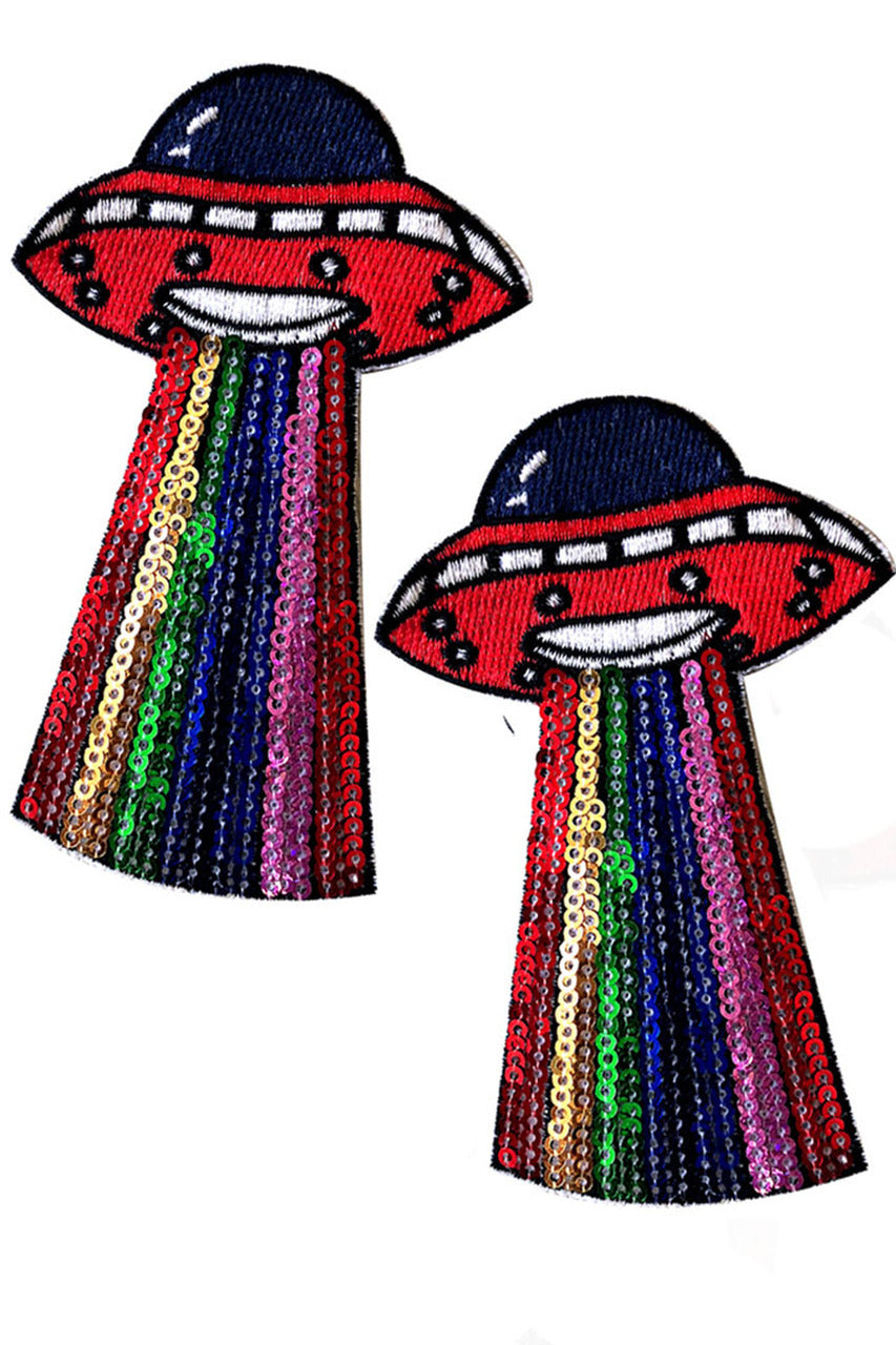 Sequin UFO Nifty Nipple Pasties that feature sequin nipple pasties with rainbow UFOs!