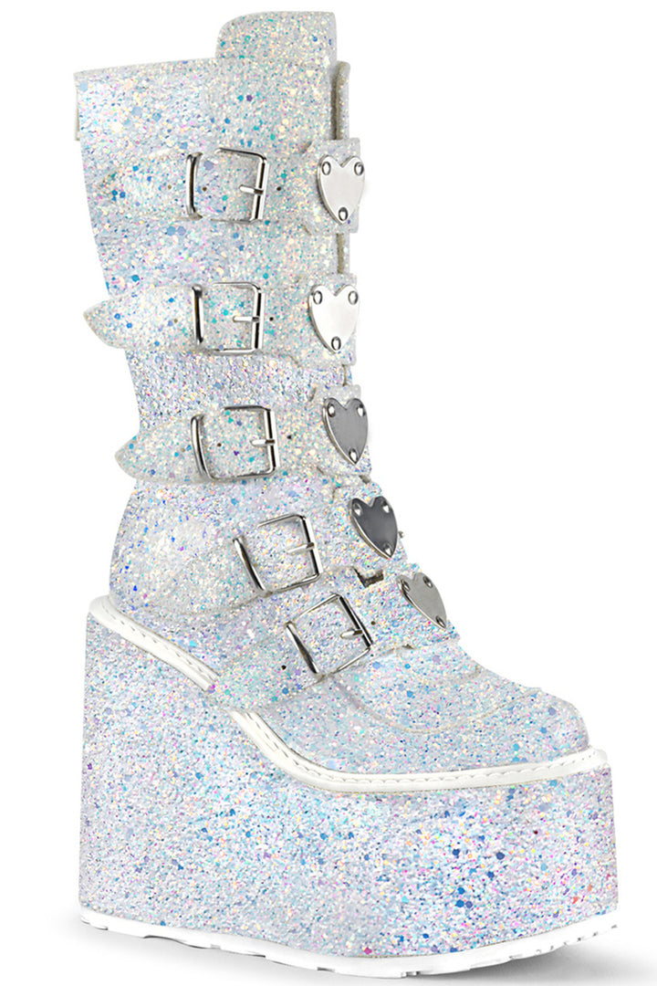 Pleaser Shoes - White Multi Glitter 5.5" Platform Mid-Calf Boots