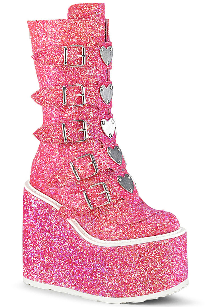 Pleaser Shoes - Pink Glitter 5.5" Platform Mid-Calf Boots