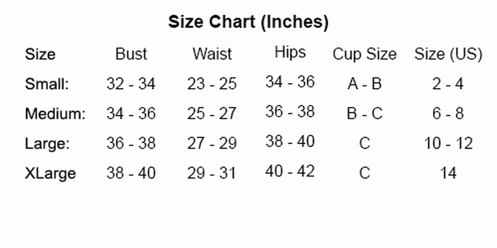 Starline size chart sold by Julbie.com