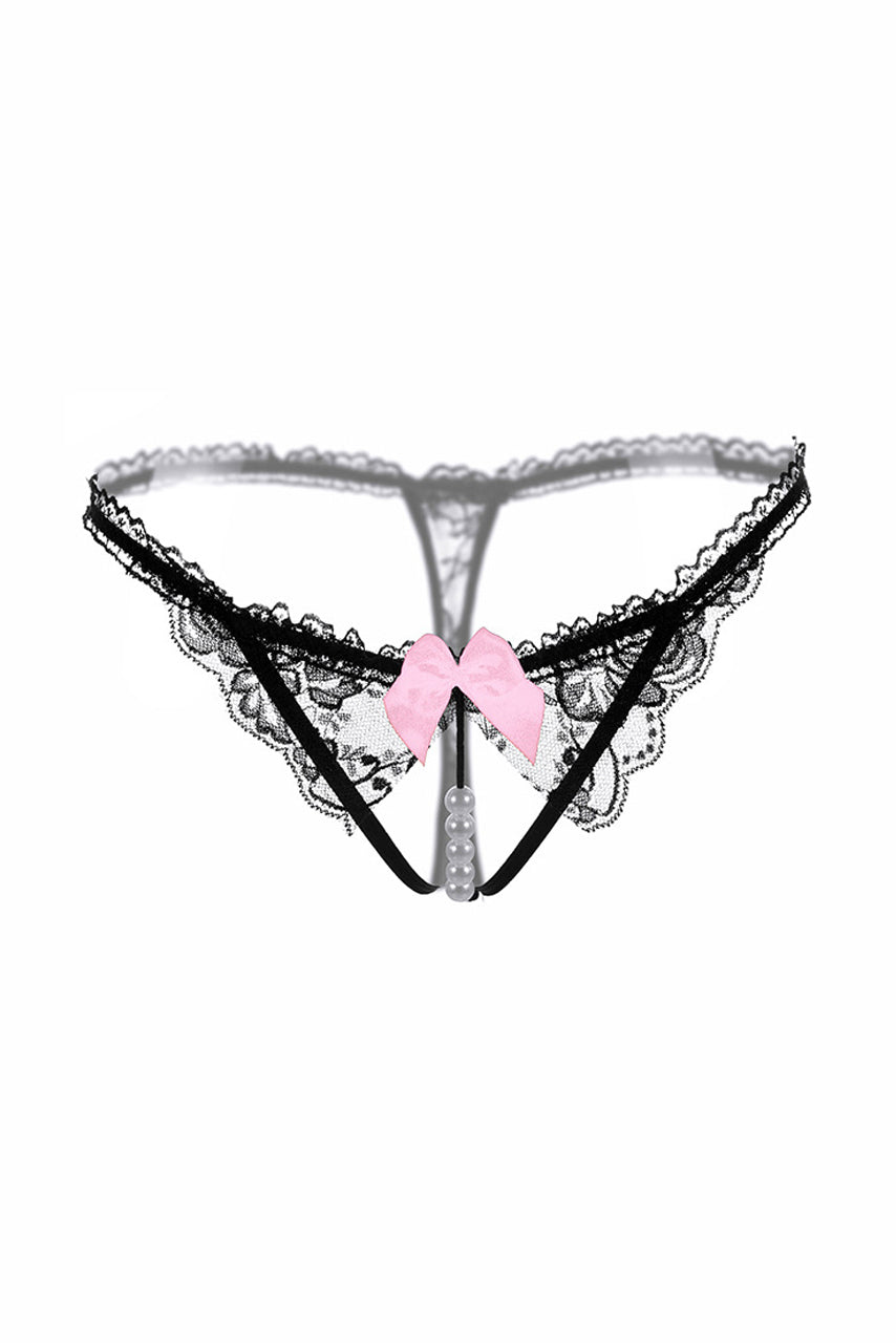 French Lace Crotchless Pearl Thong