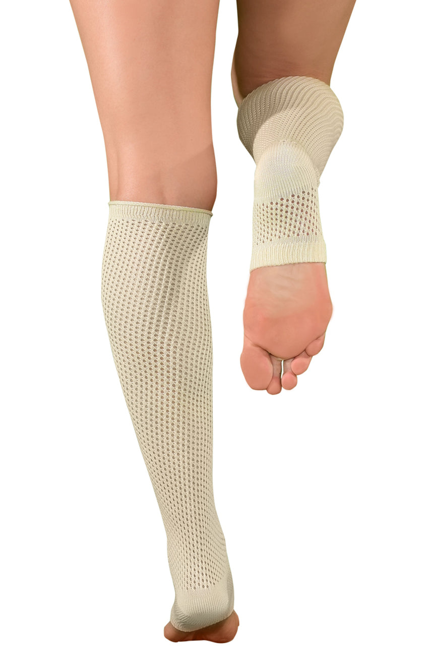 Shop these ivory white women's knee high socks with cutout feet for dance style legwarmers