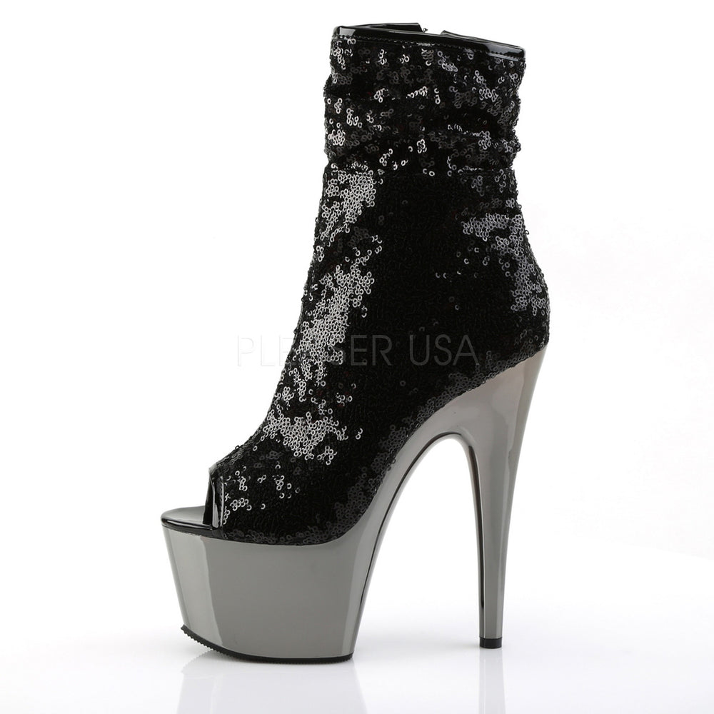 Sexy 2.8" platform black sequin peep toe sandal ankle booties with 7 inch stiletto