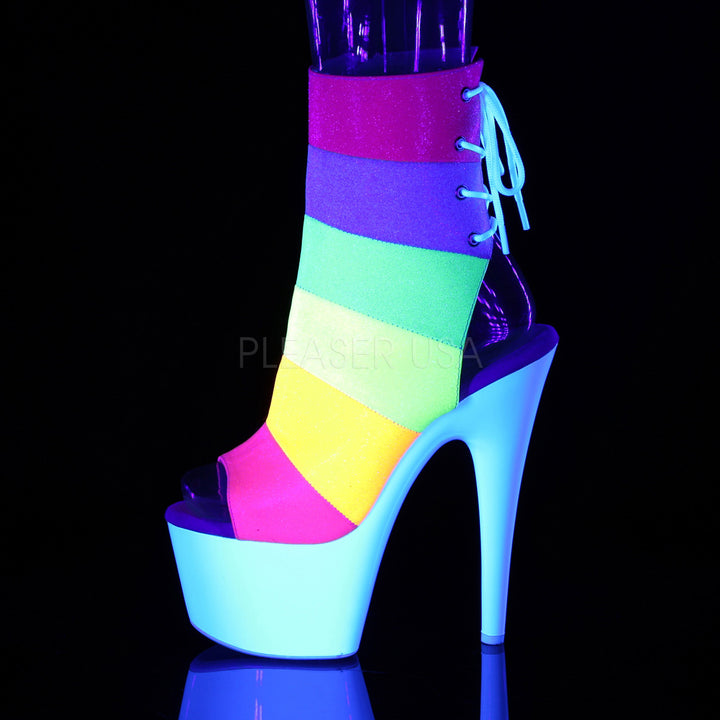 2.8" platform white/rainbow glitter open toe/heel ankle booties with 7 inch heel