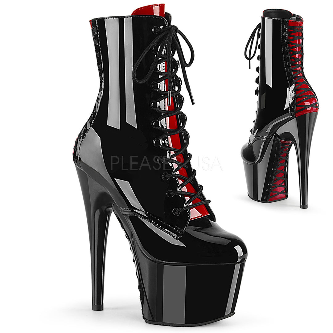 7" black/red lace-up booties