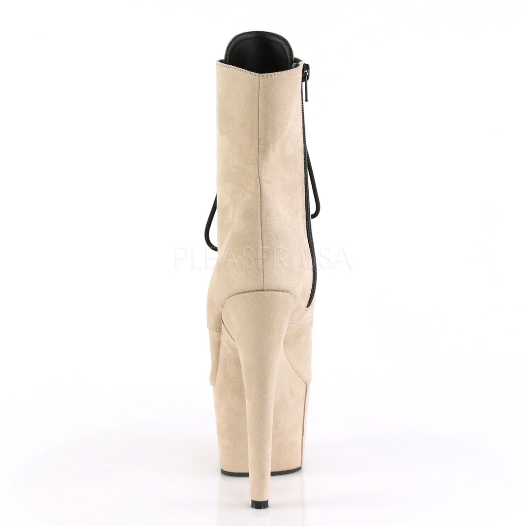 Pleaser Shoes - beige lace-up booties with 2.8" platform and 7"