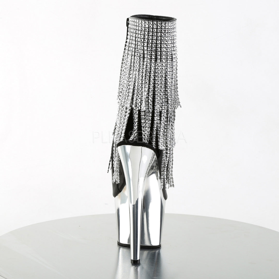 Pleaser Shoes - sexy black/silver open toe/heel faux leather booties with 2.75" platform and 7" heel