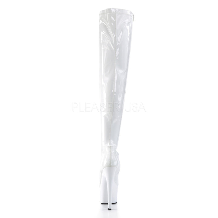 Women's sexy white 7 inch high heel side zip well made thigh high boots with 2.8" platform.