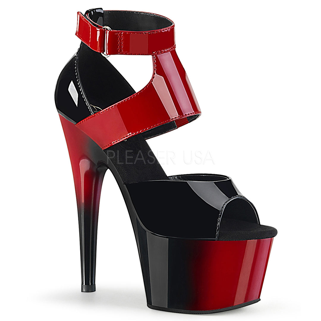 Women's sexy black/red ankle strap exotic dancer high heels with 7" heel shoes