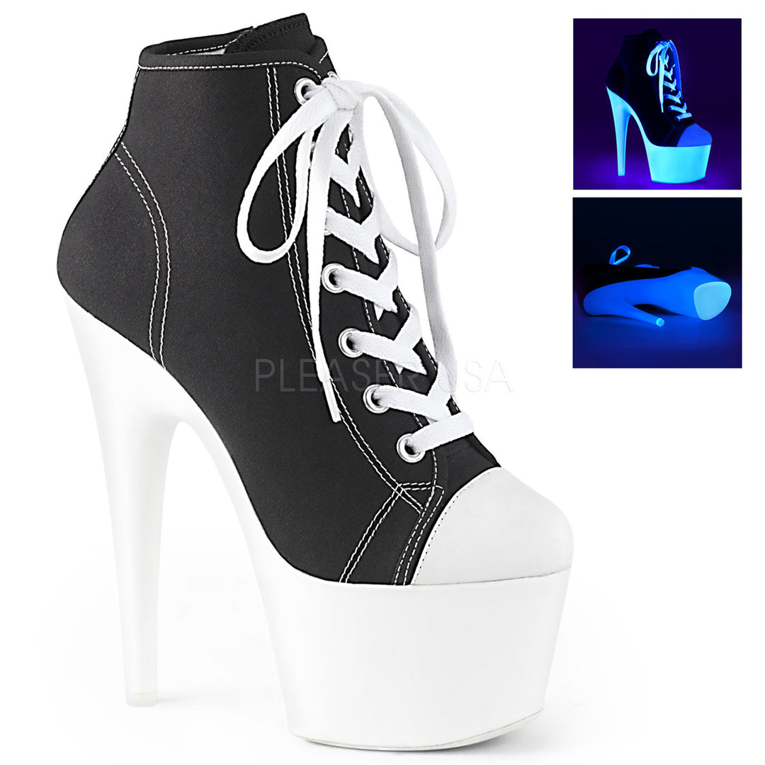 7" heel black/white ankle booties