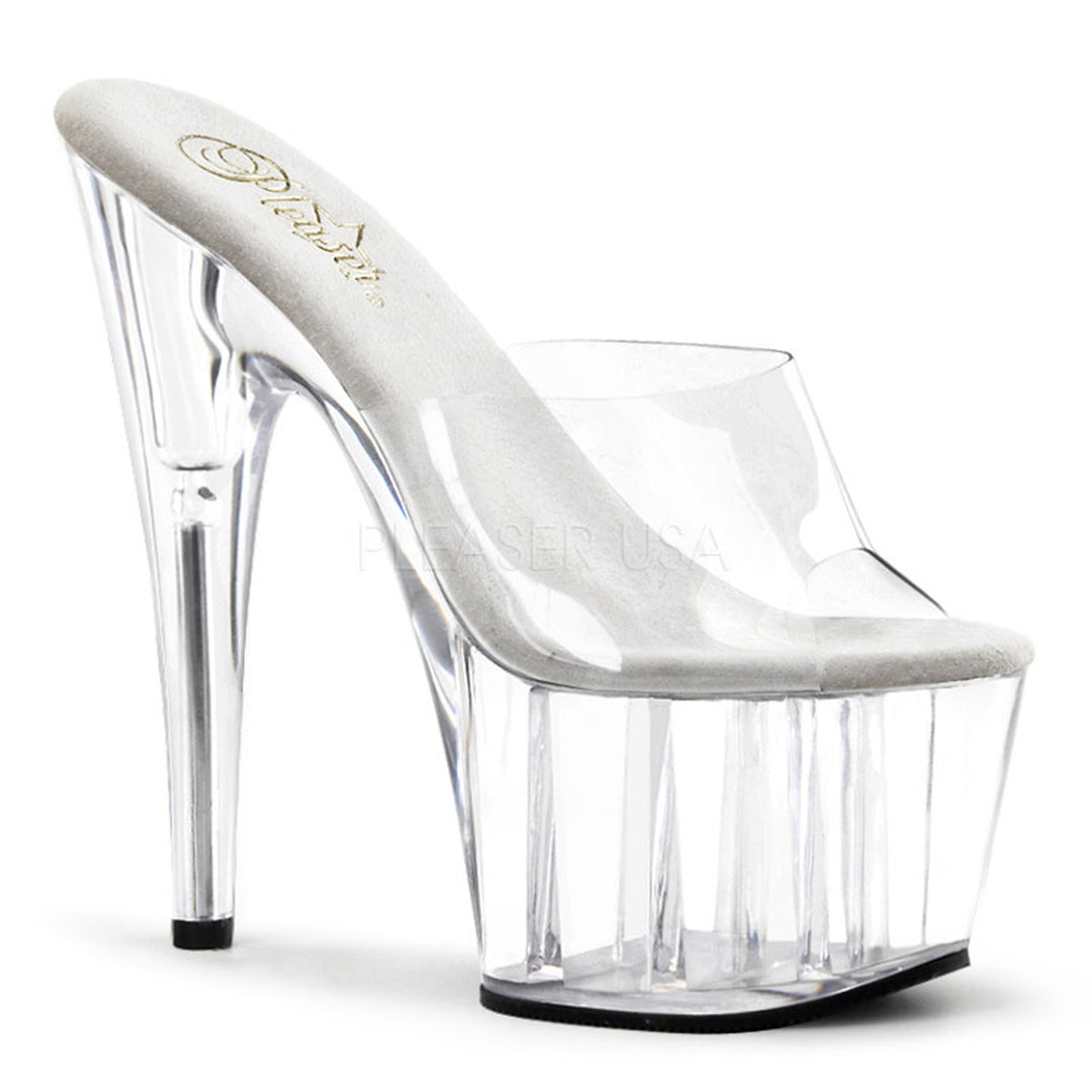 Sexy clear peep toe slide pole dancing high heels with 7" stiletto heel.
