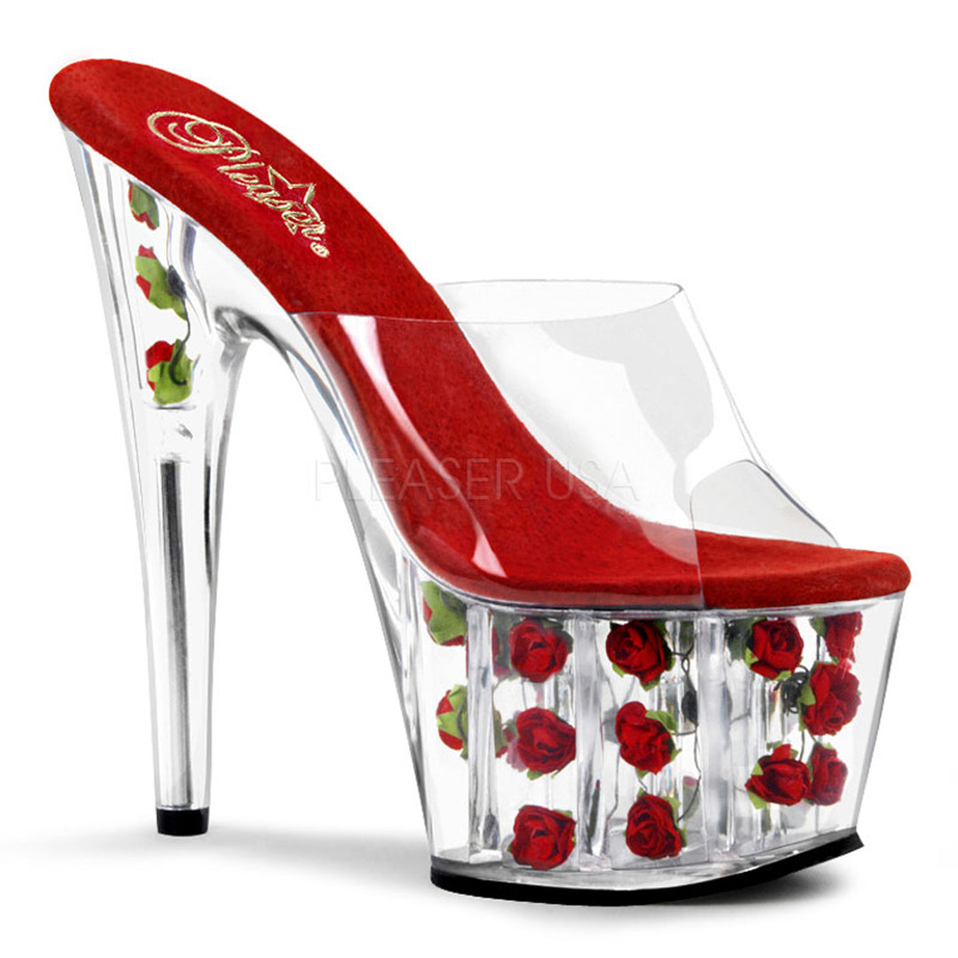 Women's sexy red exotic dancer pumps with 7" high heel.