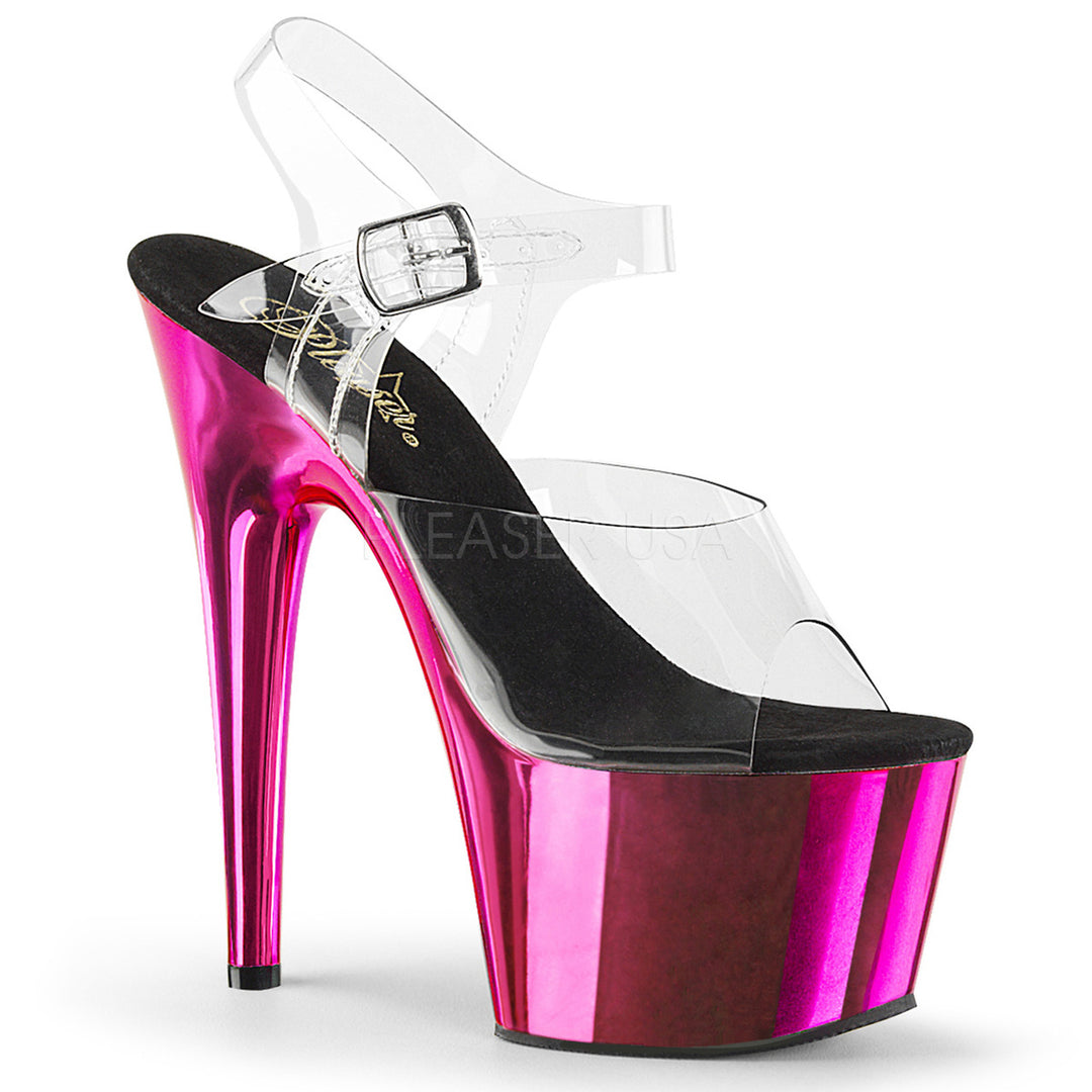 Sexy  clear/hot pink ankle strap stripper heels with 7" heel.