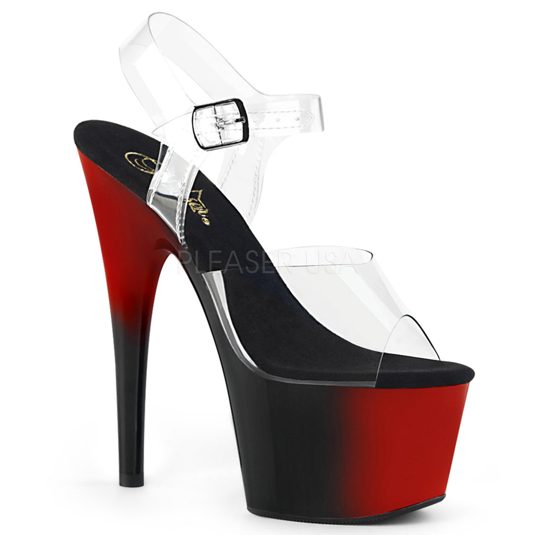 Sexy black/red ankle strap pole dancing high heels with 7" stiletto heel.