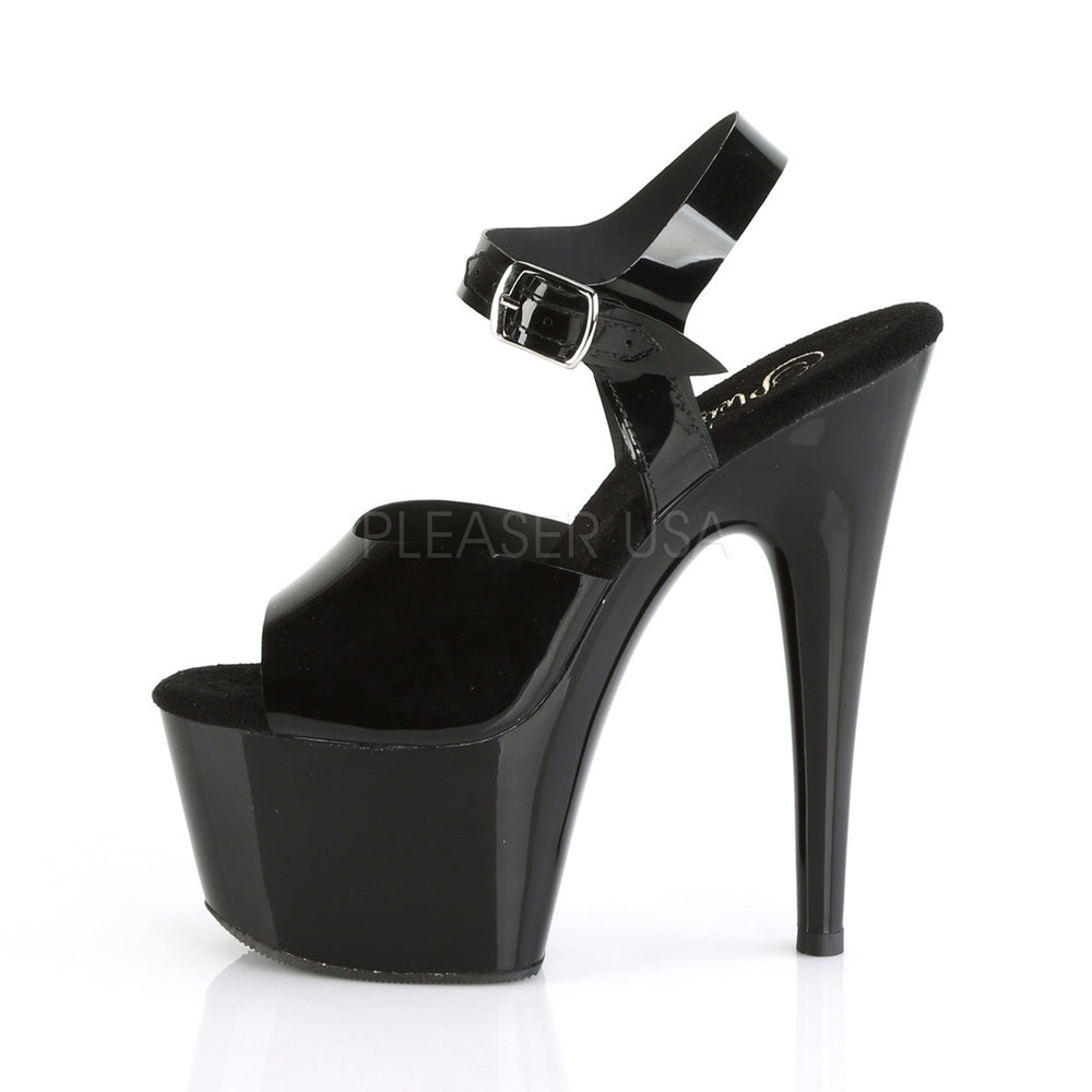 Pleaser Shoes - Women's black 7 inch heel exotic dancer high heels featuring ankle strap 2.8" platform.