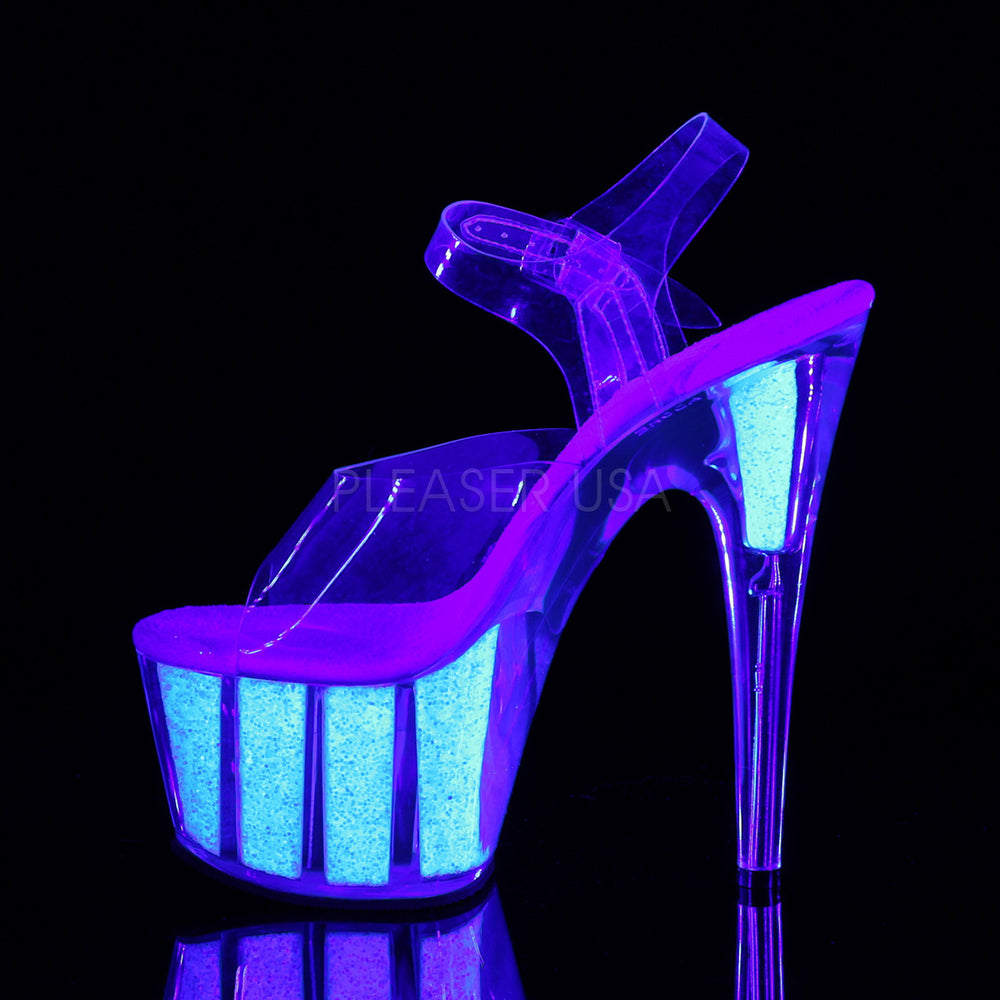 Pleaser Shoes - Women's clear 7 inch heel stripper heels with ankle strap 2.8" tall platform.