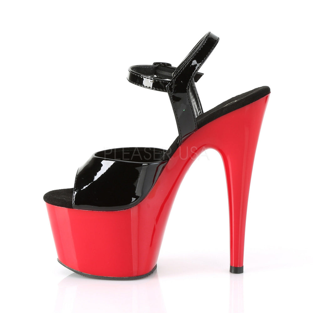 Pleaser Shoes - Women's sexy black/red 7 inch heel stripper heels with ankle strap 2.8" tall platform.
