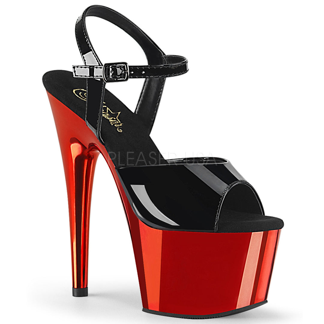 Sexy black/red ankle strap exotic dancer high heels with 7" heel.