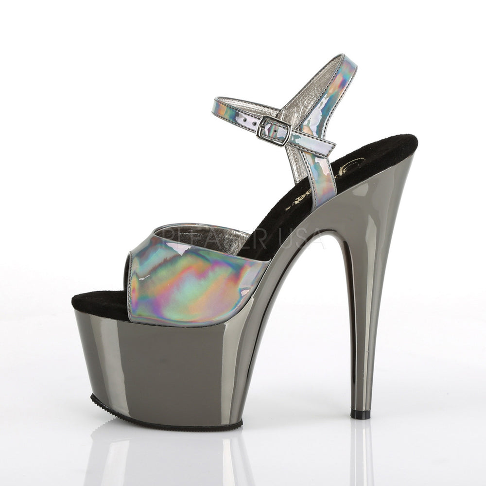 Pleaser Shoes - Women's grey 7 inch heel stripper heels with ankle strap 2.8" platform.