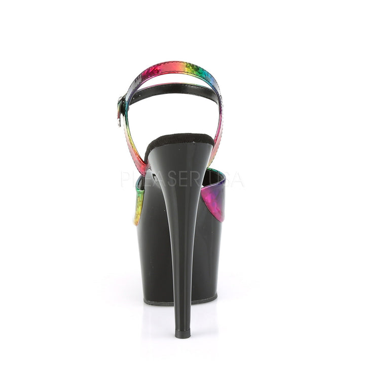 Women's 7 inch heel rainbow stripper shoes with 2.8" platform with ankle strap.