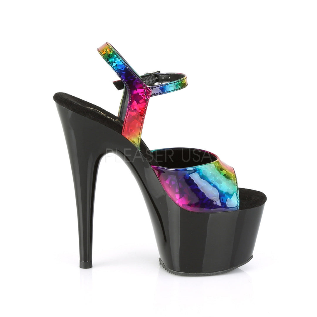 Women's rainbow stripper heels with ankle strap, 7 inch heel, and 2.8" tall platform - Pleaser Shoes