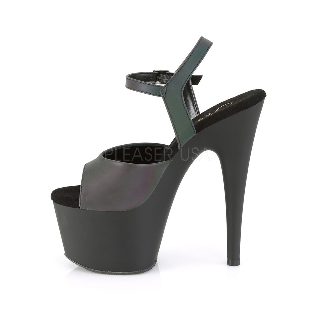 Pleaser Shoes - Women's sexy black/green 7 inch heel stripper pumps with ankle strap 2.8" platform.