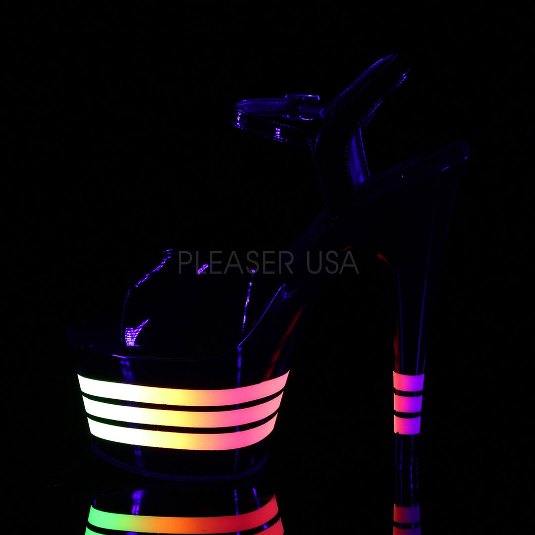 Pleaser Shoes - Women's black/multi color 7 inch heel pole dancing heels with ankle strap 2.8" platform.
