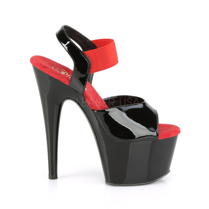 Black sexy 7" heels with red ankle strap