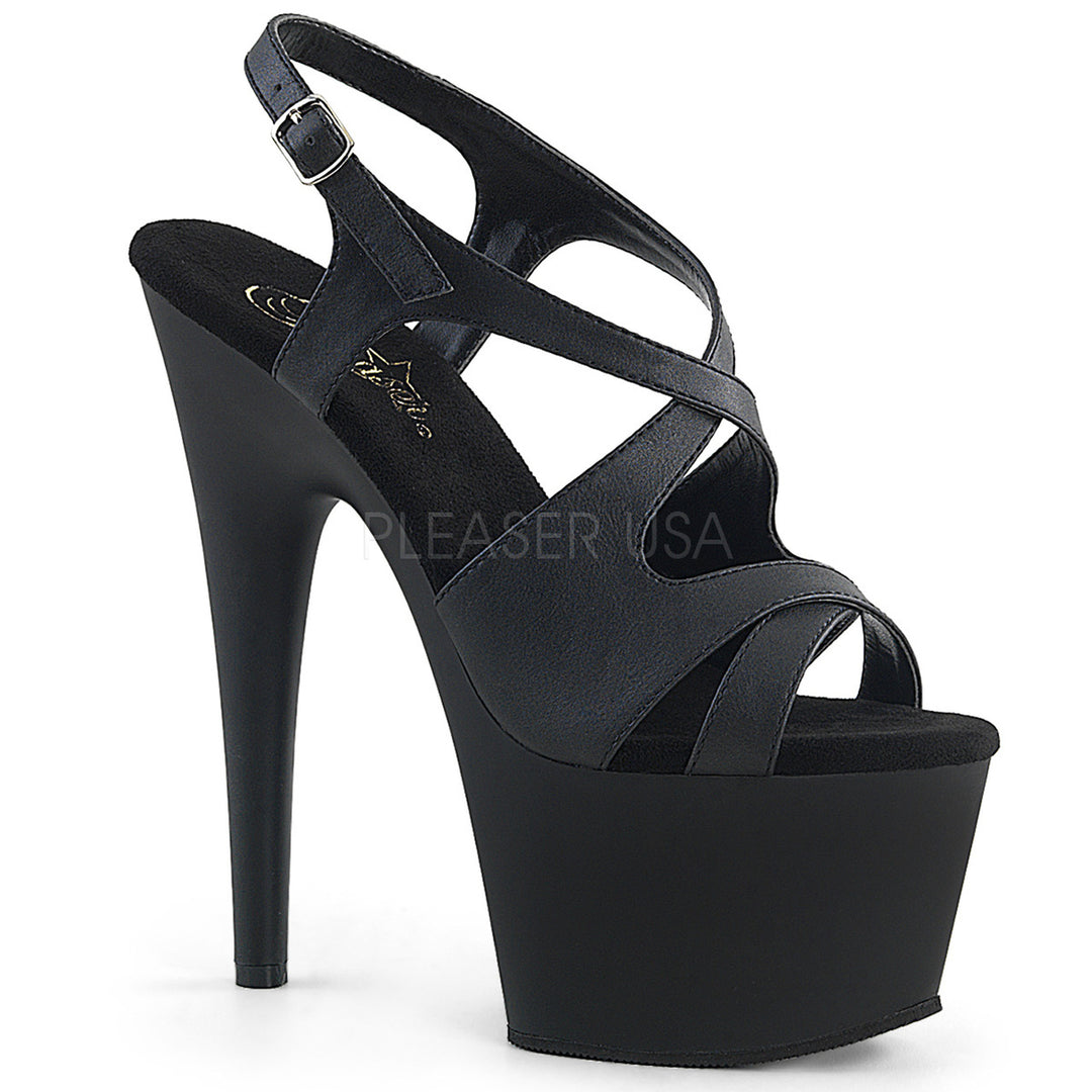 Women's black faux leather 7" heel platform sandal shoes with a 2.8" platform | julbie | free shipping