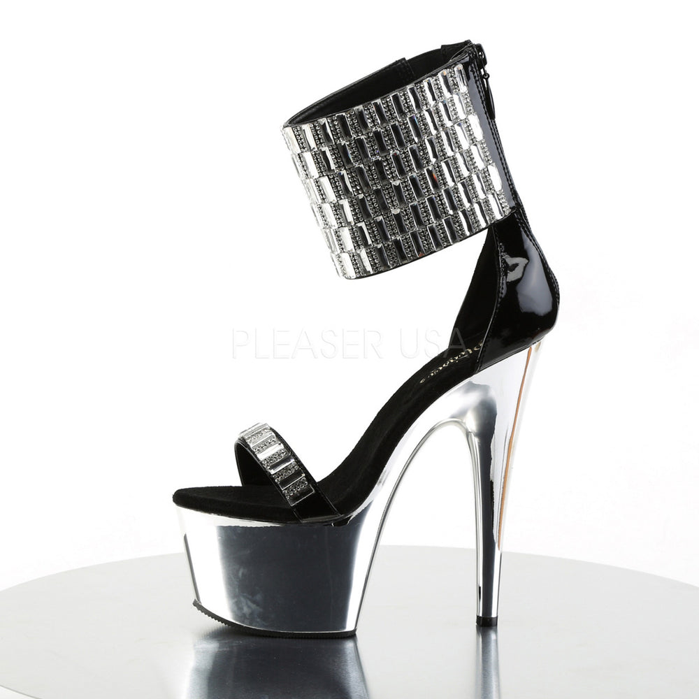 Pleaser Shoes -Sexy black/silver 7 inch stiletto stripper heels with 2.8" platform.