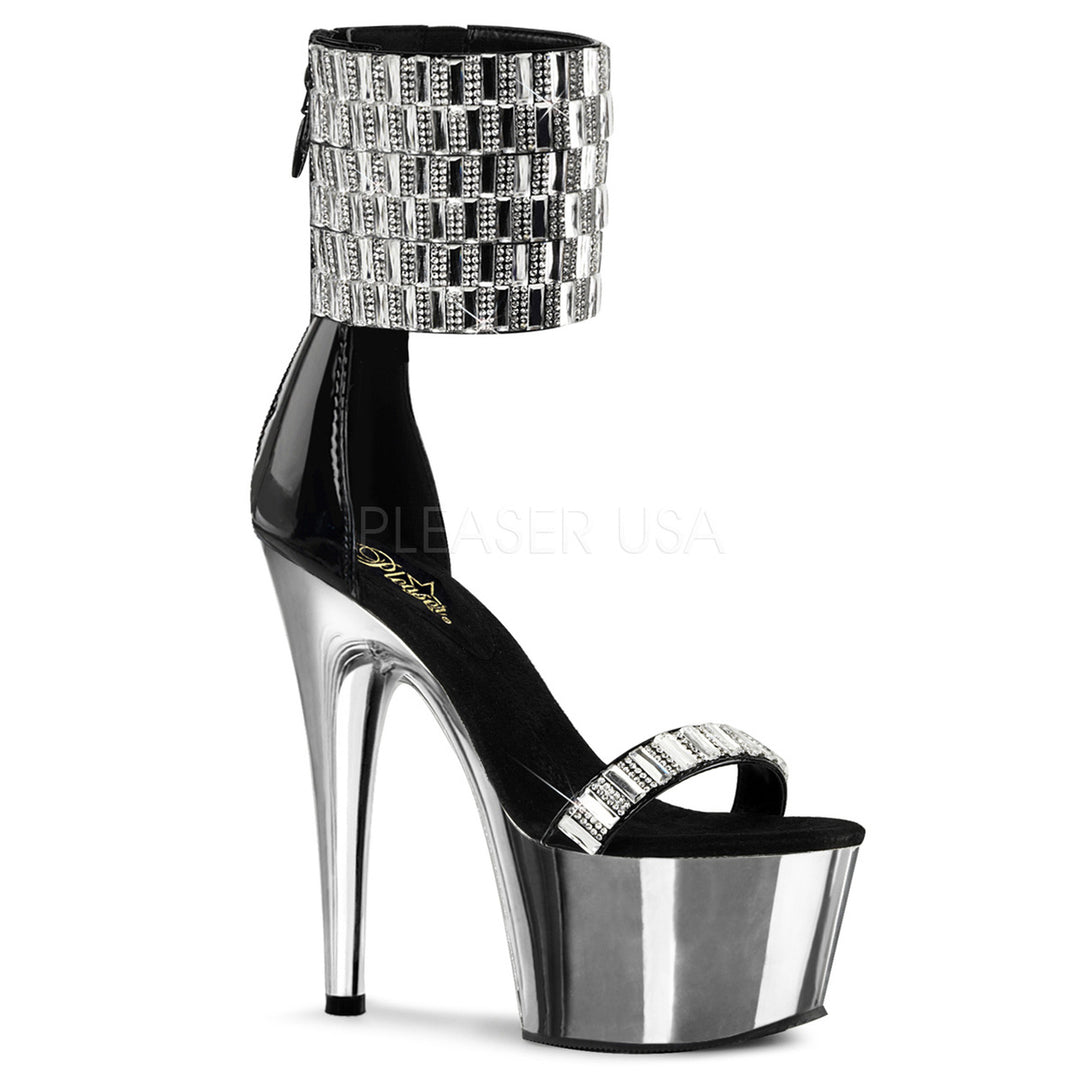 Sexy black/silver stripper heels with 7" heel.