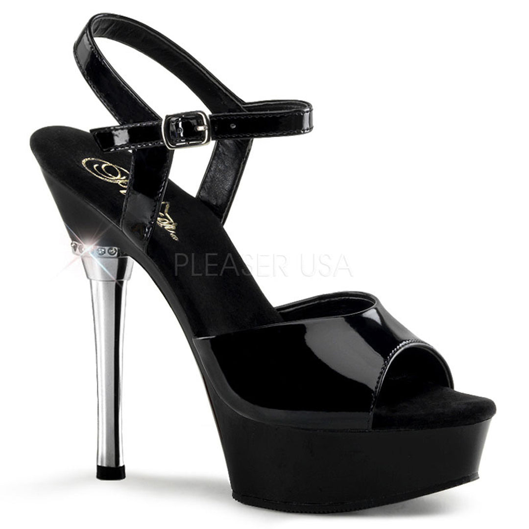 Women's sexy black ankle strap pole dancing heels with 5.5" high heel.