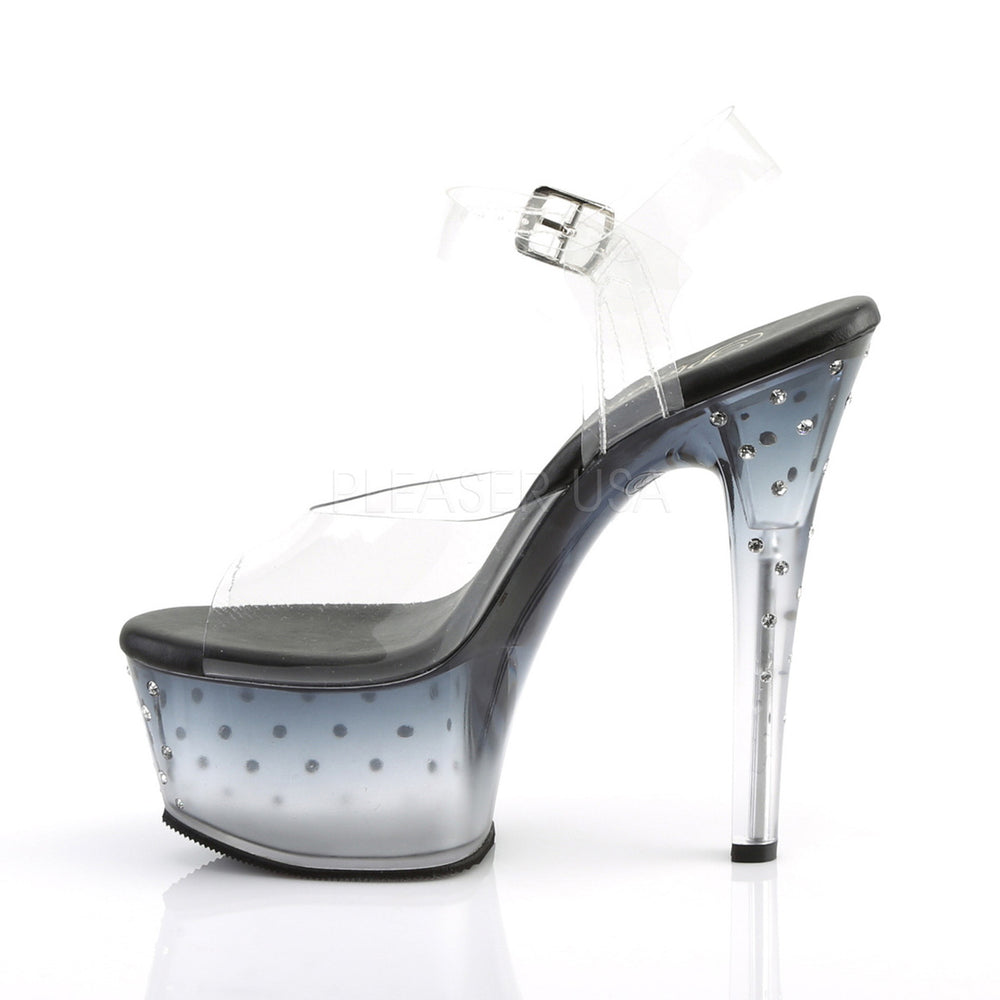 Pleaser Shoes - Women's clear/black 6 inch heel stripper heels featuring ankle strap 2.3" platform.