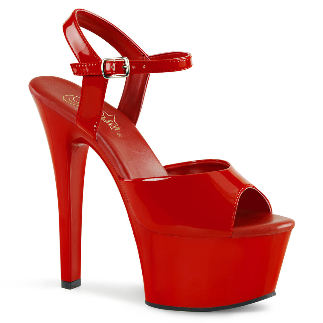 Sexy red ankle strap stripper heels with 6" heel.