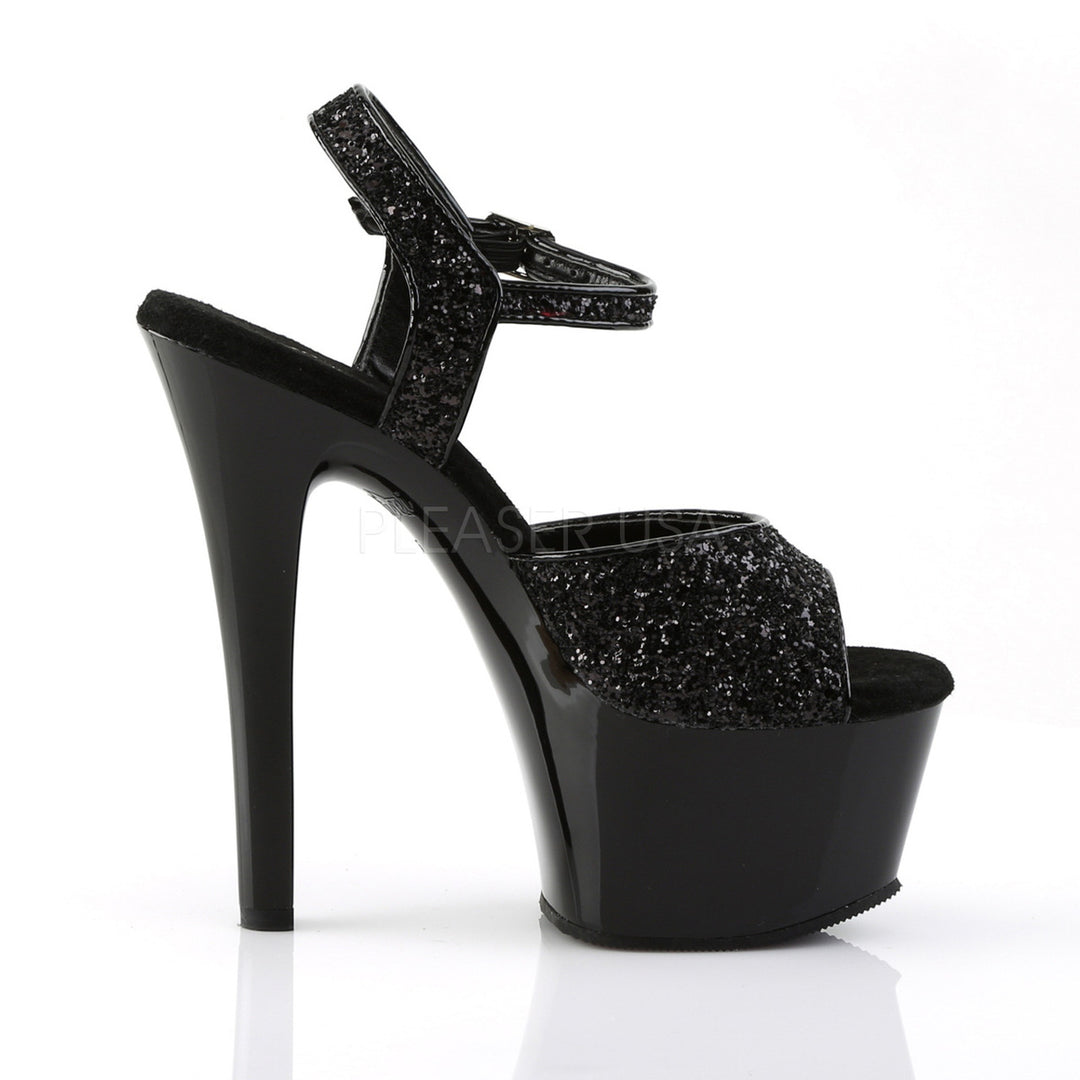 Women's black exotic dancer heels with ankle strap, 6 inch heel, and 2.3" platform - Pleaser Shoes