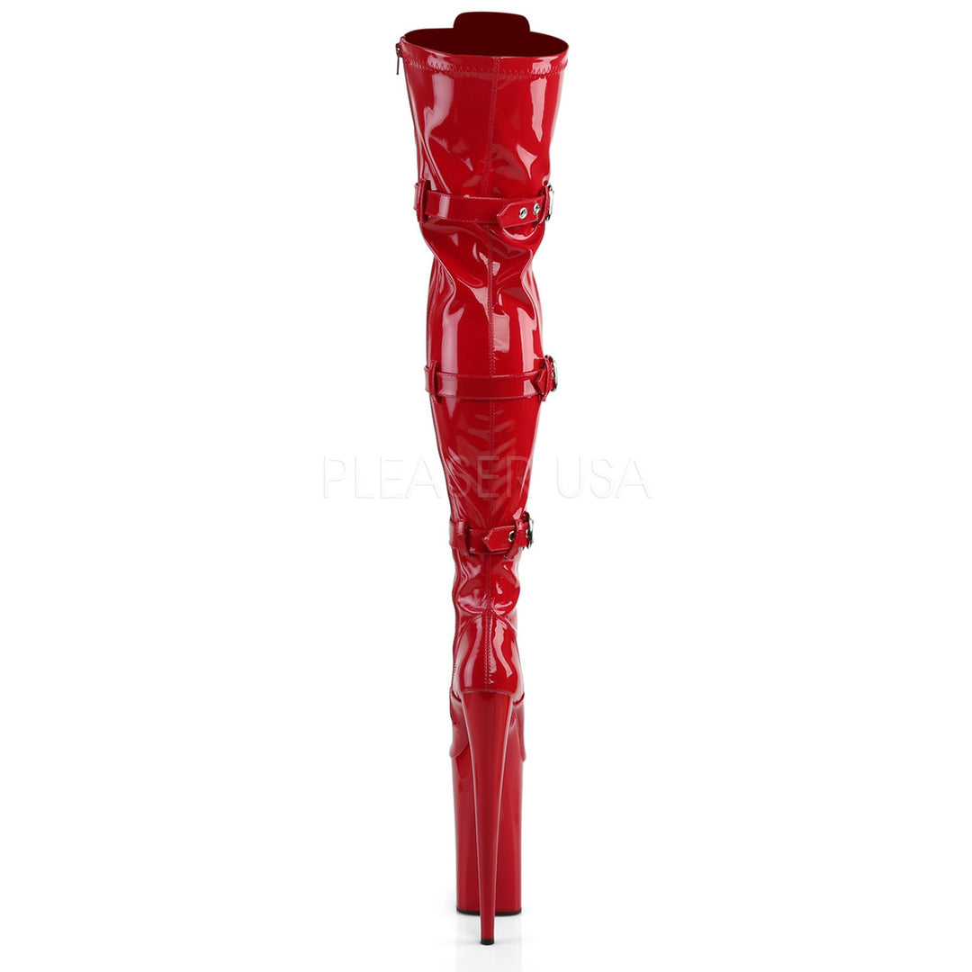 Women's sexy red 10 inch pump side zip thigh boots with 6.3" platform.