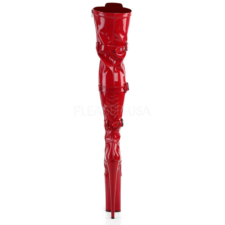 Women's sexy red 10 inch pump side zip thigh boots with 6.3" platform.
