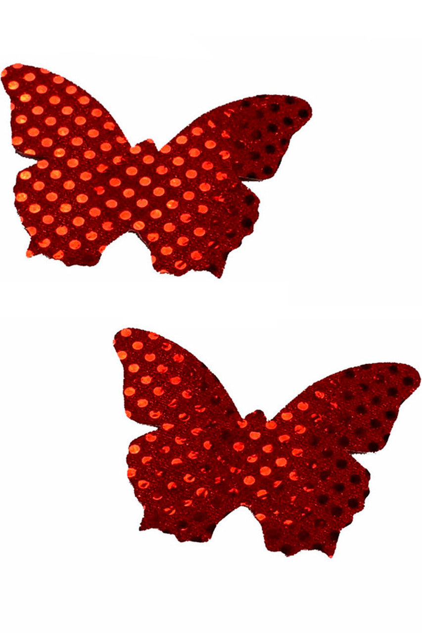 Shop women's red butterfly sequin pasties nipple covers lingerie.