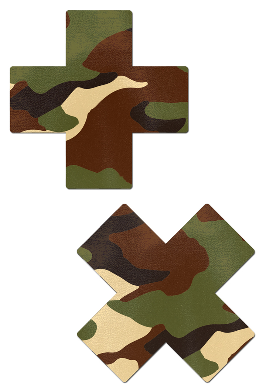 Shop these women's green camouflage camo double X nipple cover pasties