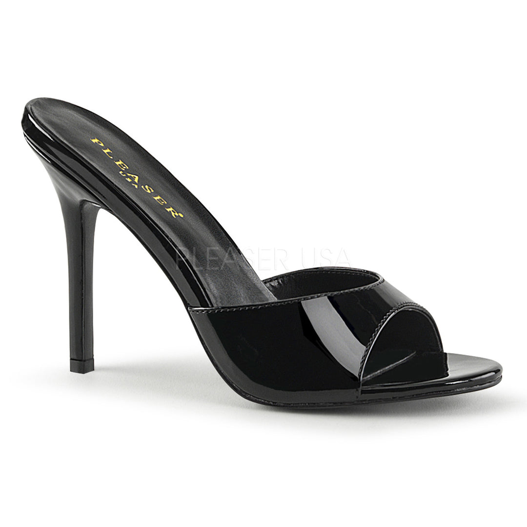 Women's black pattern 4" heel peep toe slide shoes - Pleaser shoes