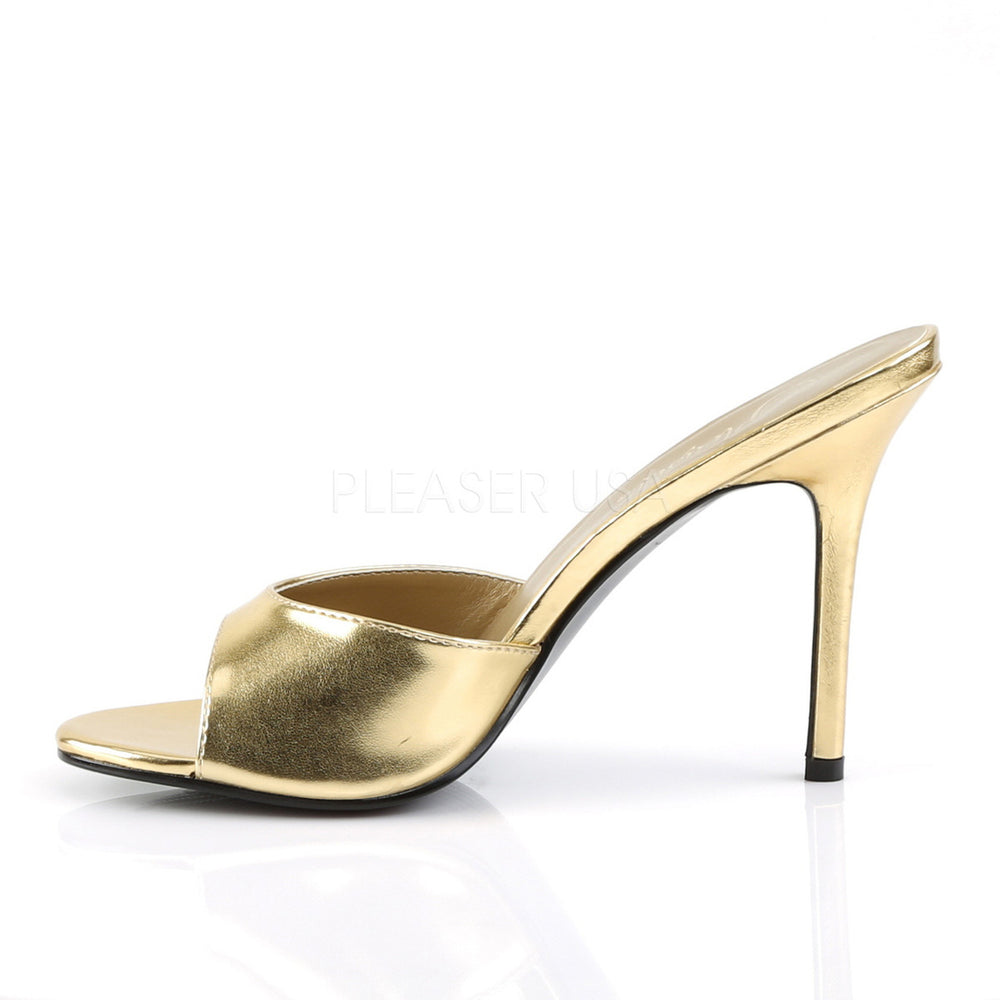 Pleaser Shoes, peep toe slide, Gold, 4" heel