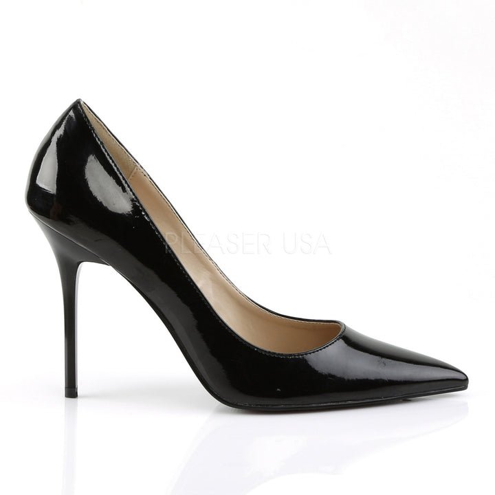 Women's sexy pointed-toe pump heels in color black pattern.